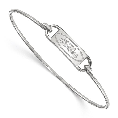 Sterling Silver Rhodium-plated LogoArt University of Mississippi Ole Miss Small Center Wire Bangle, 7"