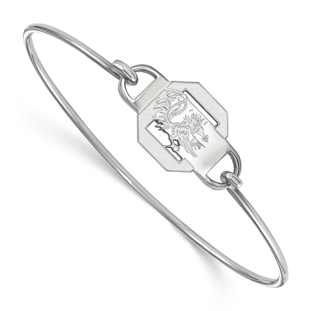 Sterling Silver Rhodium-plated LogoArt University of South Carolina Small Center Wire Bangle, 7"