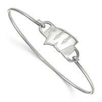Sterling Silver Rhodium-plated LogoArt University of Wisconsin Letter W Small Center Wire Bangle, 7" view 1