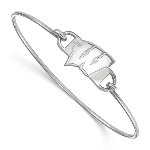 Sterling Silver Rhodium-plated LogoArt University of Wisconsin Letter W Small Center Wire Bangle, 7"