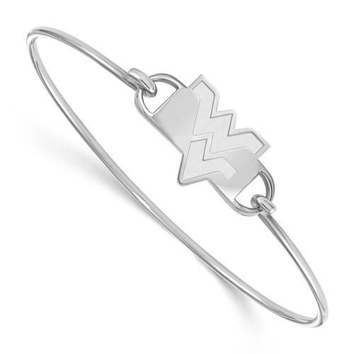 Sterling Silver Rhodium-plated LogoArt West Virginia University W-v Small Center Wire Bangle, 7"