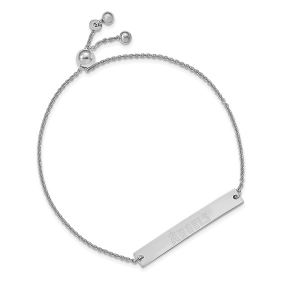 Sterling Silver Rhodium Plated Major League Baseball LogoArt Los Angeles Angels Bar Adjustable Bracelet