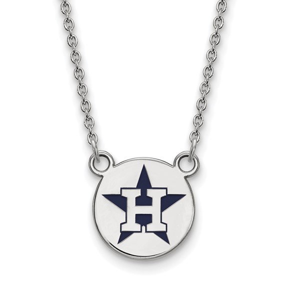 Sterling Silver Rhodium Plated Major League Baseball LogoArt Houston Astros Enamel Necklace