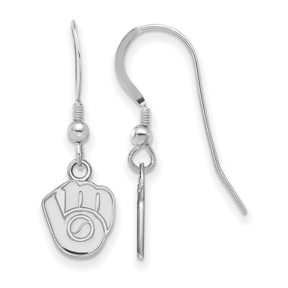 Sterling Silver Rhodium Plated Major League Baseball LogoArt Milwaukee Brewers Dangle Earrings