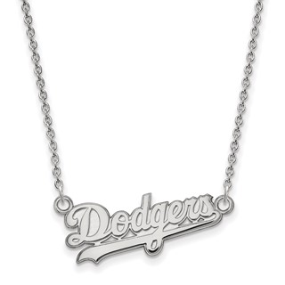 14k White Gold Major League Baseball LogoArt Los Angeles Dodgers Script Pendant Necklace