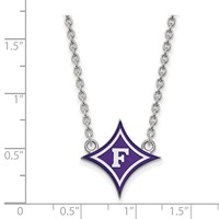 Sterling Silver Rhodium-plated LogoArt Furman University Large Enameled Pendant Necklace, 18" view 2