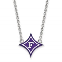 Sterling Silver Rhodium-plated LogoArt Furman University Large Enameled Pendant Necklace, 18" view 1