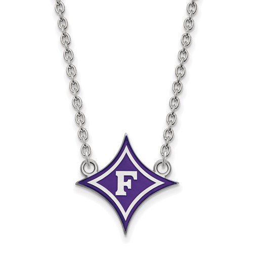 Sterling Silver Rhodium-plated LogoArt Furman University Large Enameled Pendant Necklace, 18"