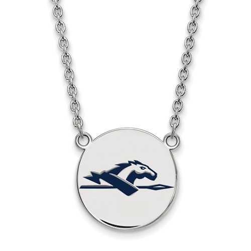 Sterling Silver Rhodium-plated LogoArt Longwood University Horse Large Enameled Disc Necklace, 18"