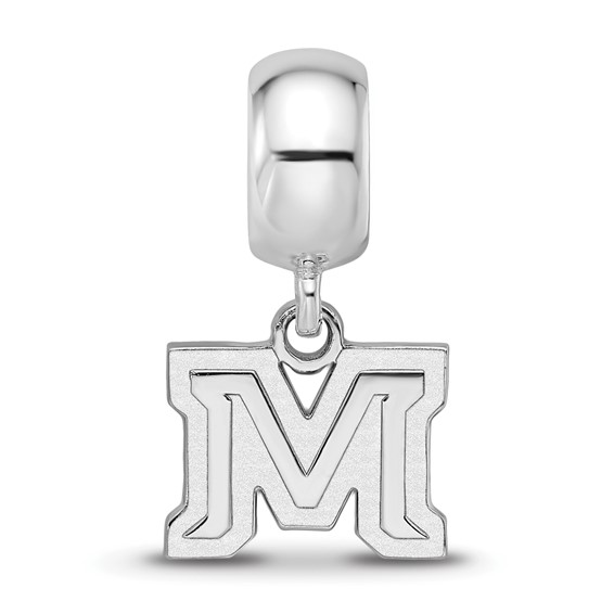 Sterling Silver Rhodium-plated LogoArt Montana State University Letter M Extra Small Dangle Bead Charm