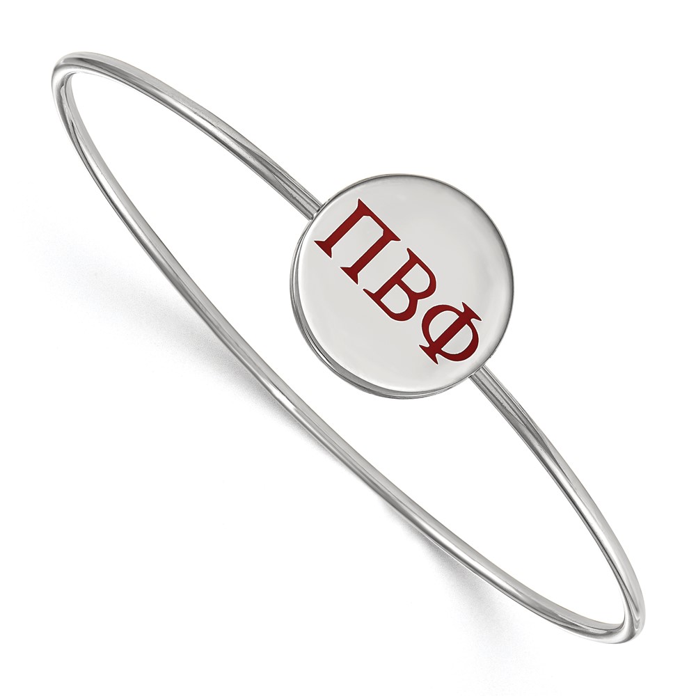 Sterling Silver Rh-plated LogoArt Pi Beta Phi Enameled Slip-on Bangle