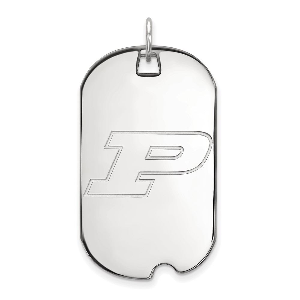 Sterling Silver Rhodium-plated LogoArt Purdue University Letter P Large Dog Tag Pendant