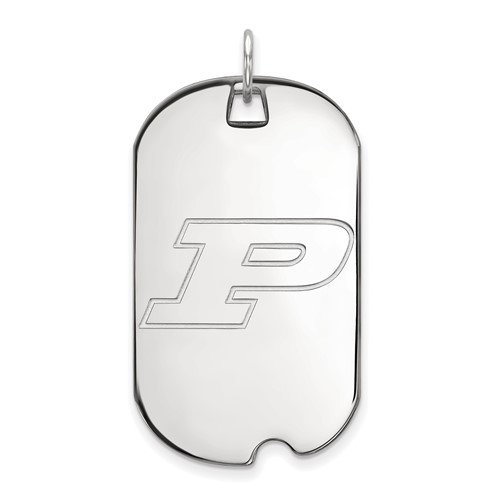 Sterling Silver Rhodium-plated LogoArt Purdue University Letter P Large Dog Tag Pendant
