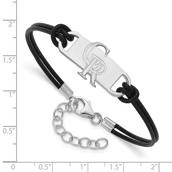 Sterling Silver Rhodium Plated Major League Baseball LogoArt Colorado Rockies Leather Bracelet