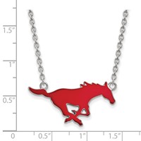 Sterling Silver Rhodium-plated LogoArt Southern Methodist University Mustang Large Enameled Pendant Necklace, 18" view 2