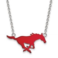 Sterling Silver Rhodium-plated LogoArt Southern Methodist University Mustang Large Enameled Pendant Necklace, 18" view 1