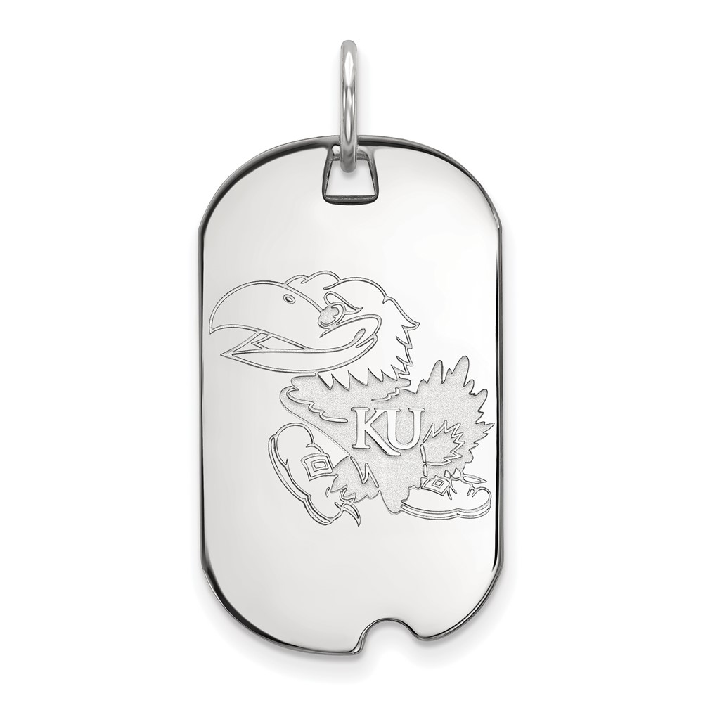 Sterling Silver Rhodium-plated LogoArt University of Kansas Jayhawk Small Dog Tag Pendant