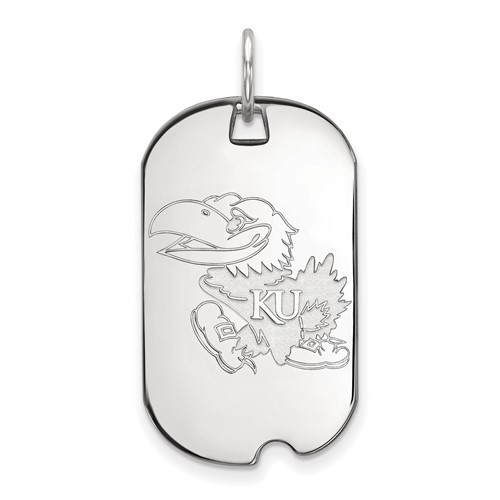 Sterling Silver Rhodium-plated LogoArt University of Kansas Jayhawk Small Dog Tag Pendant