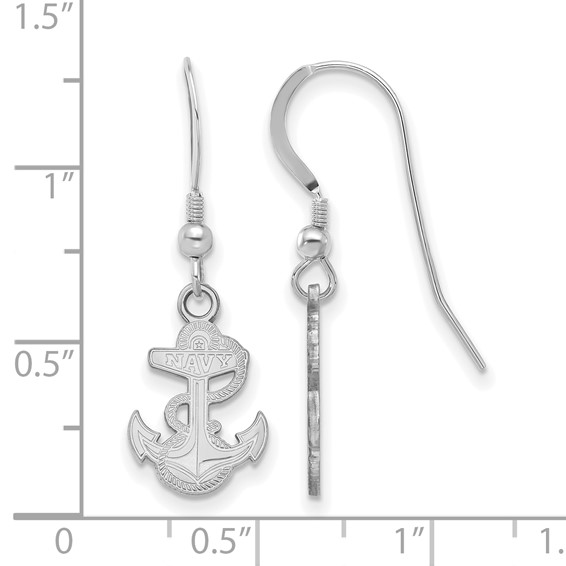 Sterling Silver Rhodium-plated LogoArt US Naval Academy Anchor Small Dangle Wire Earrings