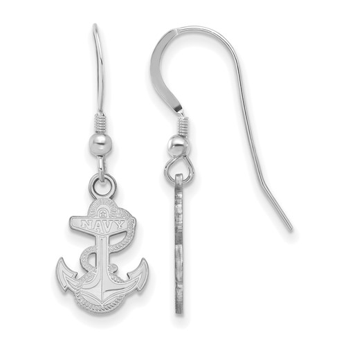 Sterling Silver Rhodium-plated LogoArt US Naval Academy Anchor Small Dangle Wire Earrings