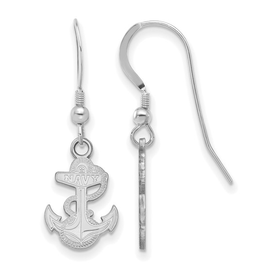 Sterling Silver Rhodium-plated LogoArt US Naval Academy Anchor Small Dangle Wire Earrings