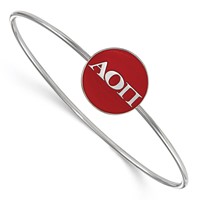 Sterling S. Rh-plated LogoArt Alpha Omicron Pi Enameled Slip-on Bangle view 1