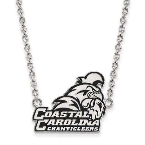 Sterling Silver Rhodium-plated LogoArt Coastal Carolina University Chanticleers Large Enameled Pendant Necklace, 18"