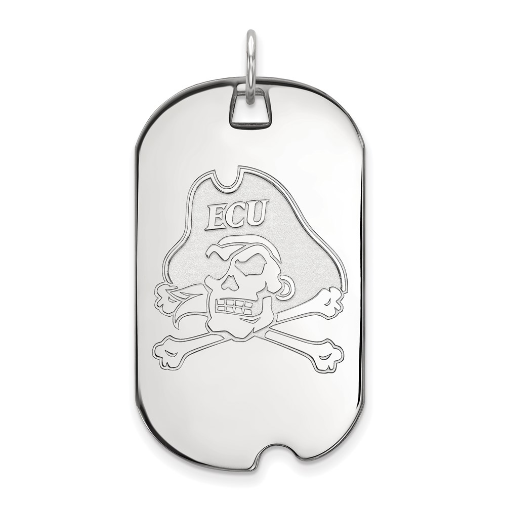 Sterling Silver Rhodium-plated LogoArt East Carolina University Pirate Large Dog Tag Pendant