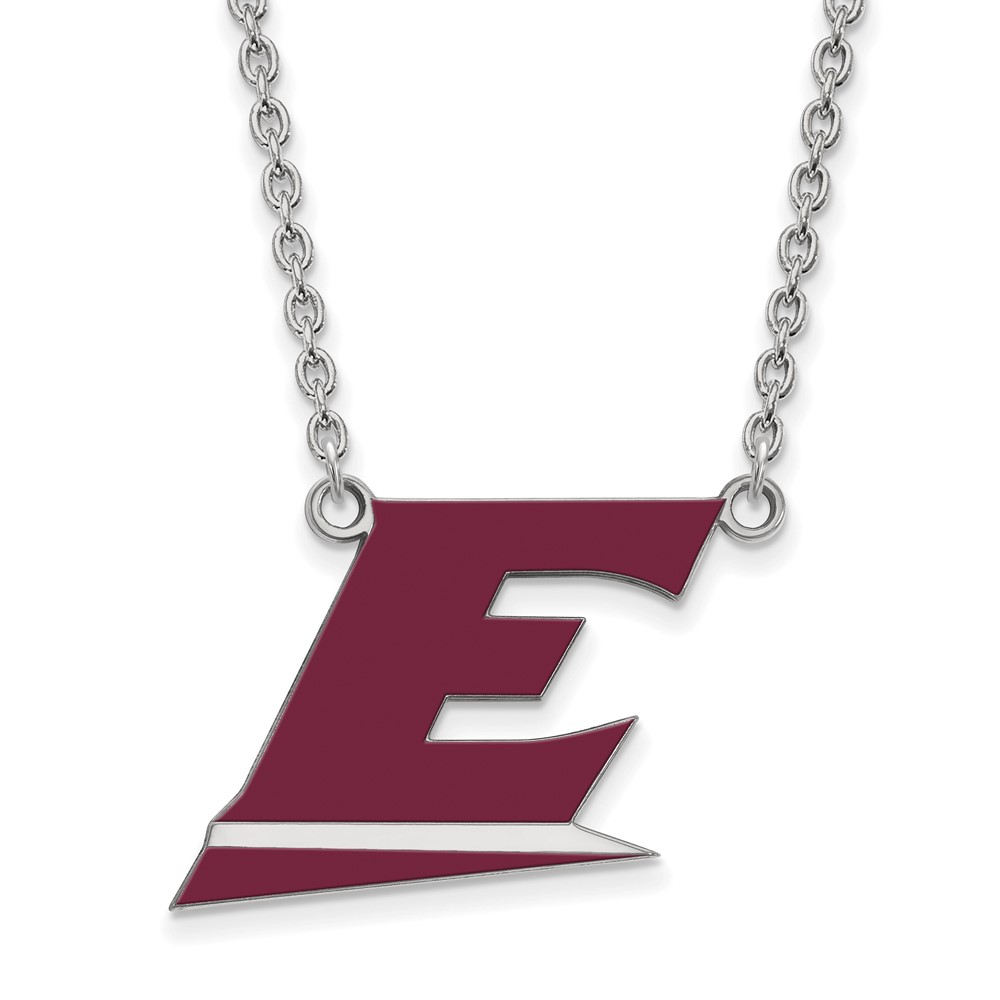 Sterling Silver Rhodium-plated LogoArt Eastern Kentucky University Letter E Large Enameled Pendant Necklace, 18"