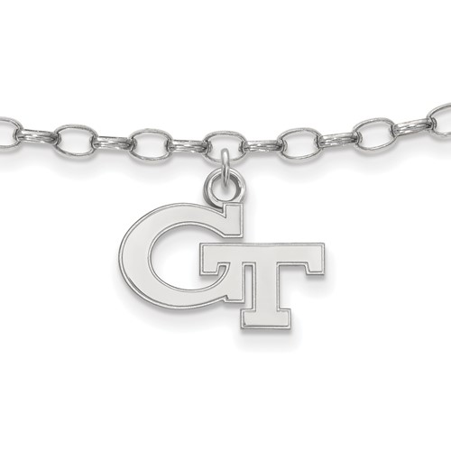 Sterling Silver Rhodium-plated LogoArt Georgia Institute of Technology G-t Anklet, 9"
