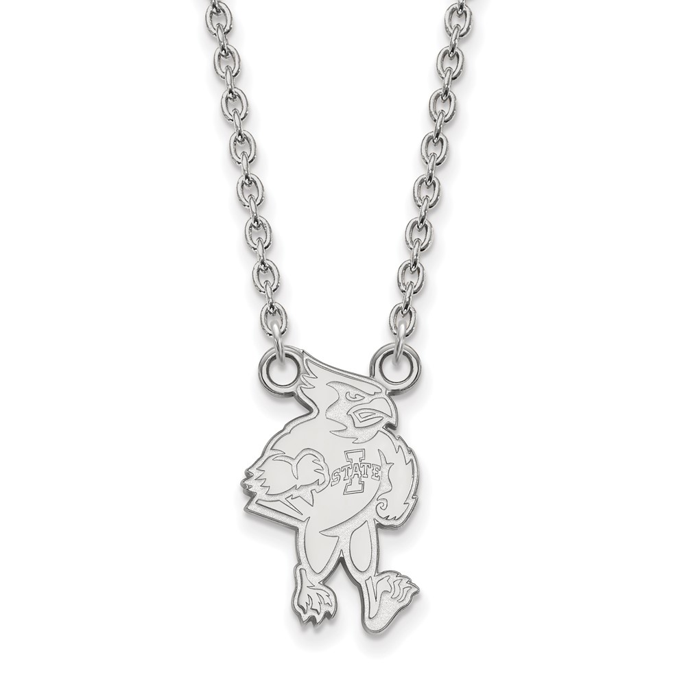 Sterling Silver Rhodium-plated LogoArt Iowa State University Cardinal Large Pendant Necklace, 18"