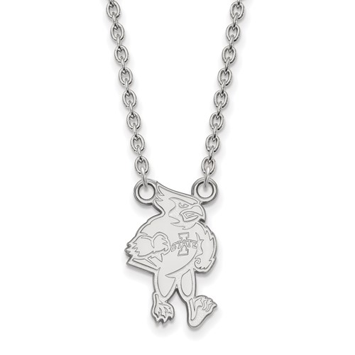 Sterling Silver Rhodium-plated LogoArt Iowa State University Cardinal Large Pendant Necklace, 18"