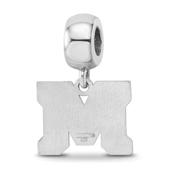 Sterling Silver Rhodium-plated LogoArt Montana State University Letter M Small Dangle Bead Charm