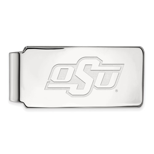 Sterling Silver Rhodium-plated LogoArt Oklahoma State University O-s-u Money Clip