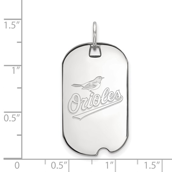 Sterling Silver Rhodium Plated Major League Baseball LogoArt Baltimore Orioles Dog Tag Pendant