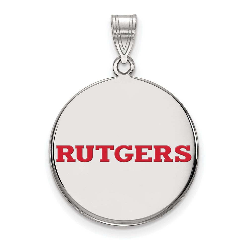 Sterling Silver Rhodium-plated LogoArt Rutgers University Large Enameled Disc Pendant