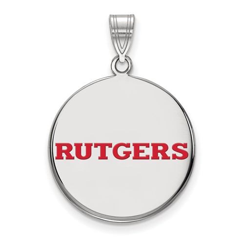 Sterling Silver Rhodium-plated LogoArt Rutgers University Large Enameled Disc Pendant