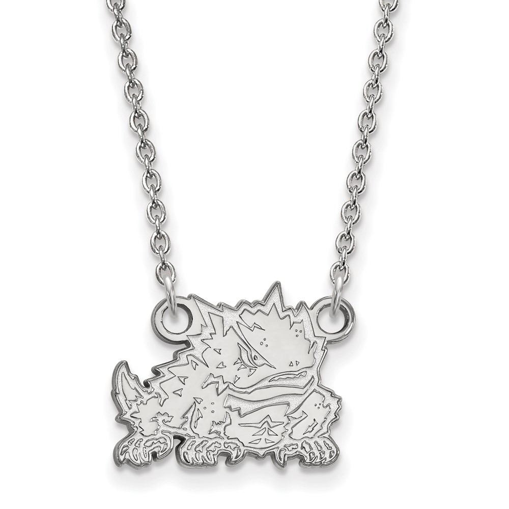 Sterling Silver Rhodium-plated LogoArt Texas Christian University Horned Frog Small Pendant Necklace, 18"