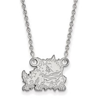Sterling Silver Rhodium-plated LogoArt Texas Christian University Horned Frog Small Pendant Necklace, 18" view 1