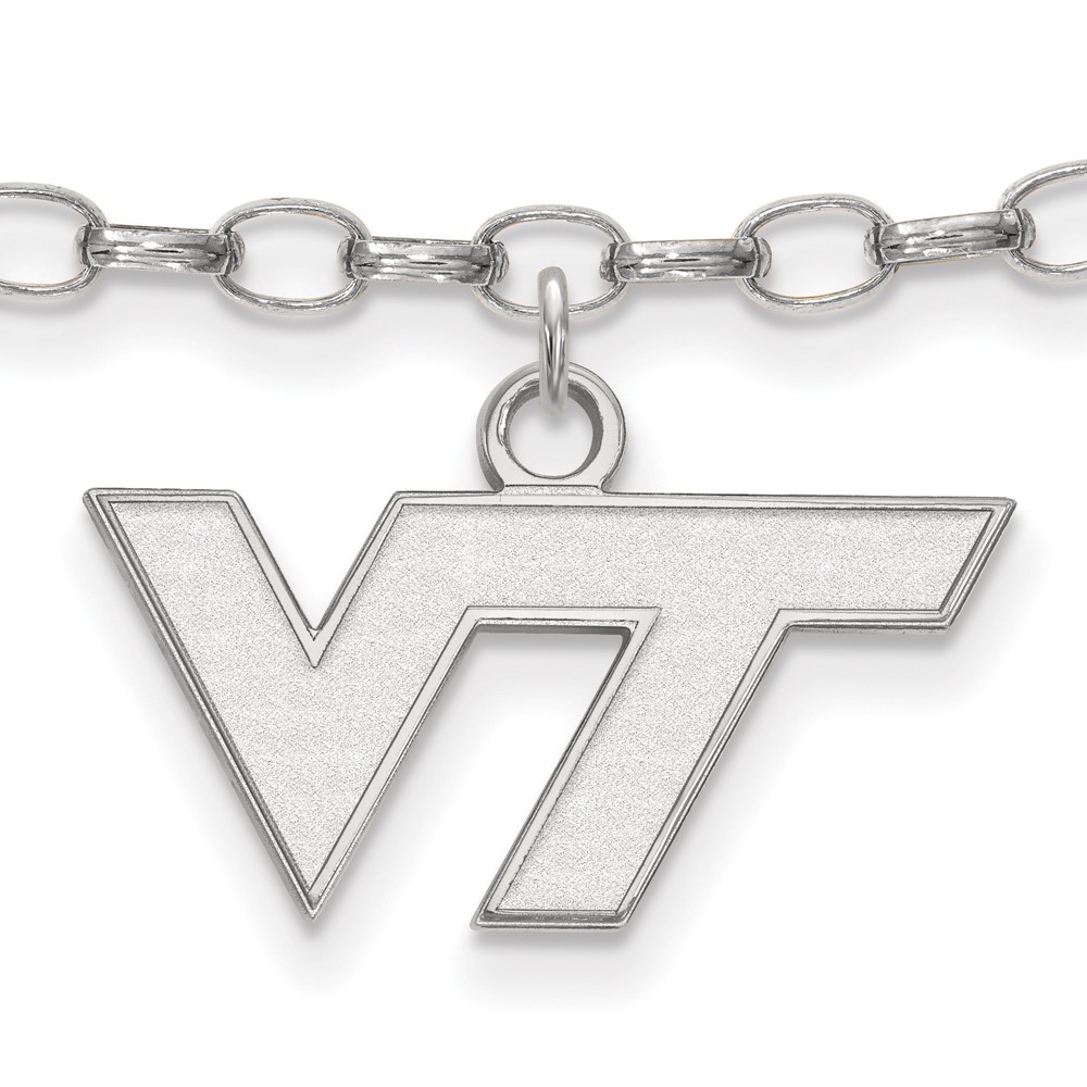 Sterling Silver Rhodium-plated LogoArt Virginia Tech V-t Anklet - 9in