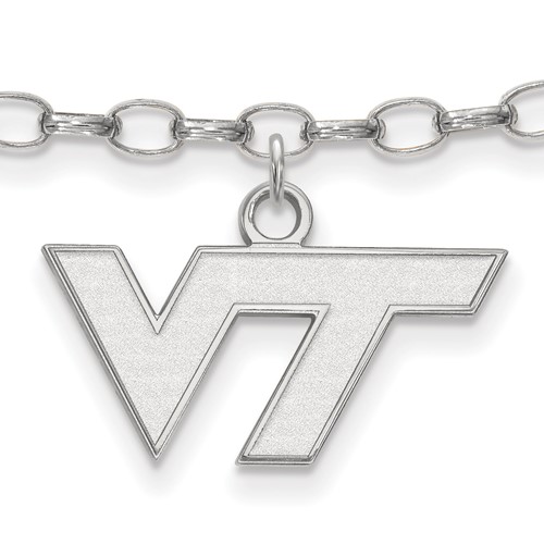 Sterling Silver Rhodium-plated LogoArt Virginia Tech V-t Anklet, 9"