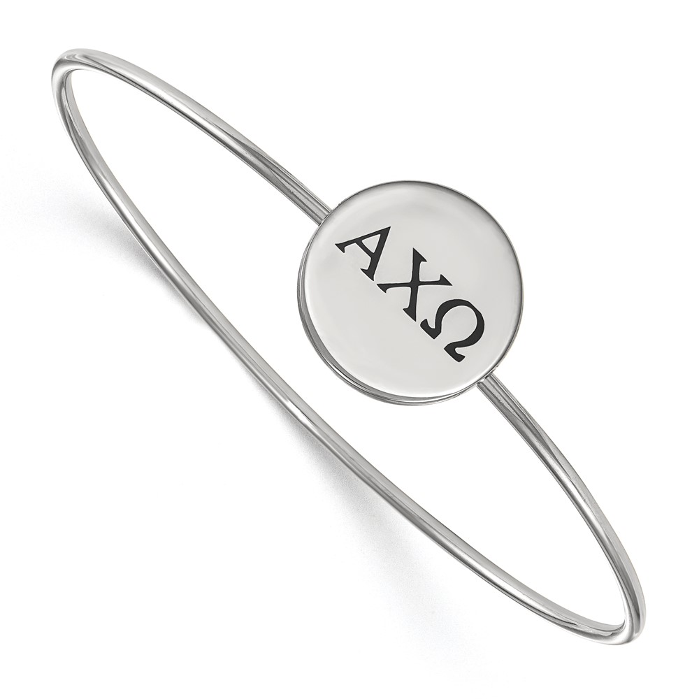Sterling Silver Rh-plated LogoArt Alpha Chi Omega Enameled Slip-on Bangle