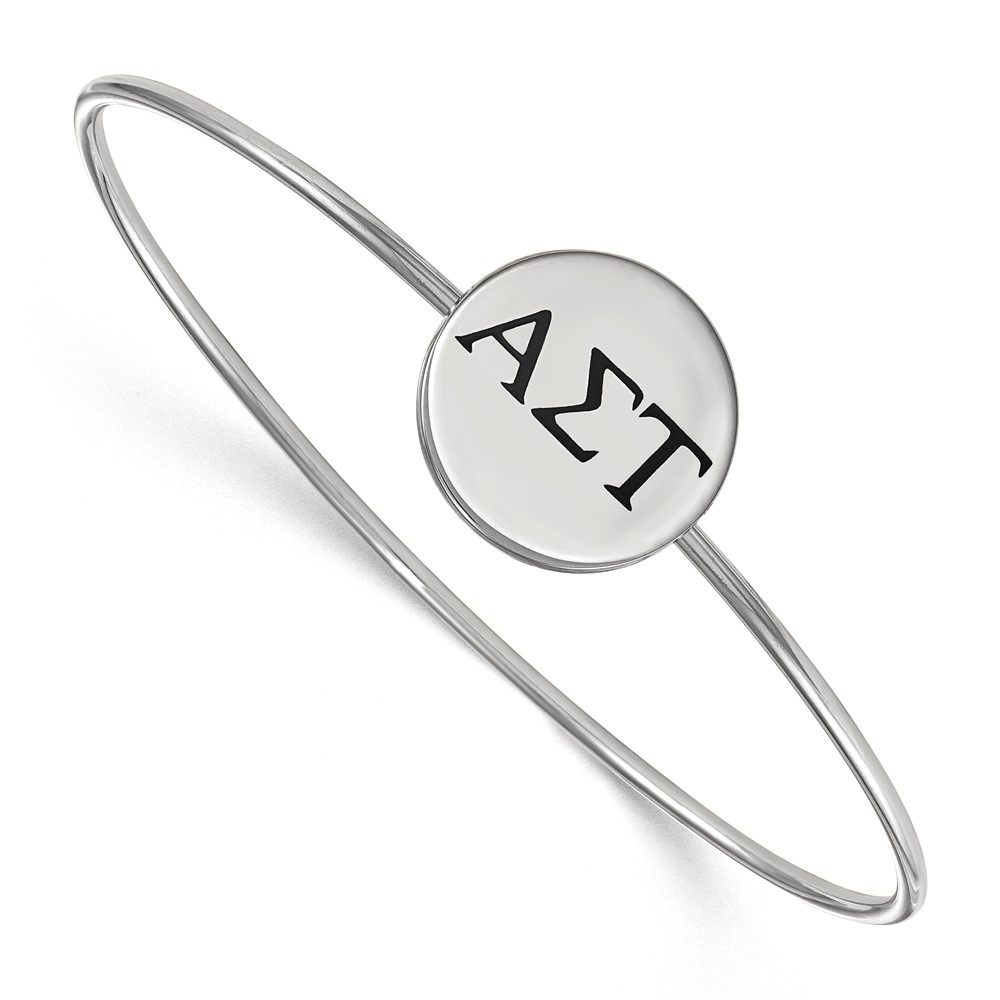 Sterling Silver Rh-plated LogoArt Alpha Sigma Tau Enameled Slip-on Bangle