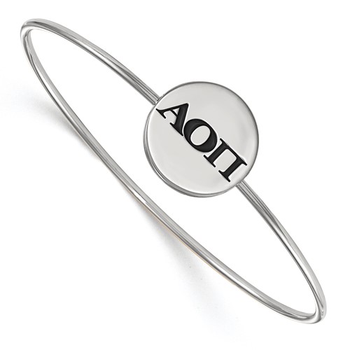 Sterling S. Rh-plated LogoArt Alpha Omicron Pi Enameled Slip-on Bangle