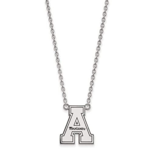 Sterling Silver Rhodium-plated LogoArt Appalachian State University Enameled Large Pendant Necklace, 18"