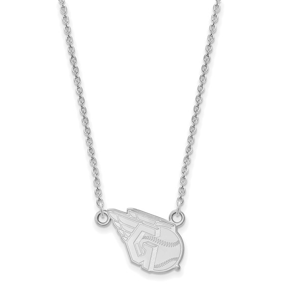 Sterling Silver Rhodium Plated Major League Baseball LogoArt Cleveland Guardians Small Pendant w/Necklace