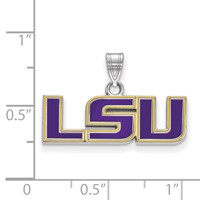 Sterling Silver Rhodium-plated LogoArt Louisiana State University L-s-u Small Enameled Pendant view 2