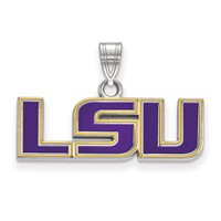 Sterling Silver Rhodium-plated LogoArt Louisiana State University L-s-u Small Enameled Pendant view 1