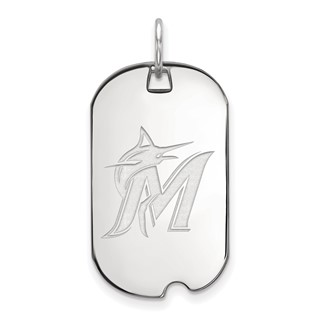 Sterling Silver Rhodium Plated Major League Baseball LogoArt Miami Marlins Dog Tag Pendant