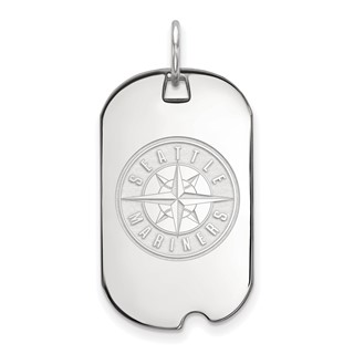 Sterling Silver Rhodium Plated Major League Baseball LogoArt Seattle Mariners Small Dog Tag